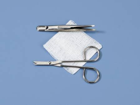 Tray Suture Removal w/metal forceps, 4' One metal Littauer (hook-tipped) scissors One 4' metal forceps One 3' x 3' gauze sponge (1/EA 50/CS) by Busse Hospital Disposables, Inc.  ID 718